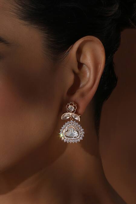 Swabhimann_Gold Plated Pearls Polki Blossom Earrings _Online_at_Aza_Fashions