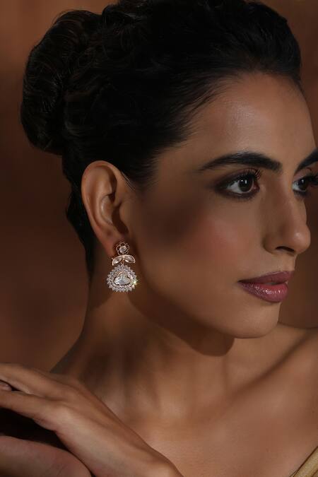 Shop_Swabhimann_Gold Plated Pearls Polki Blossom Earrings _Online_at_Aza_Fashions