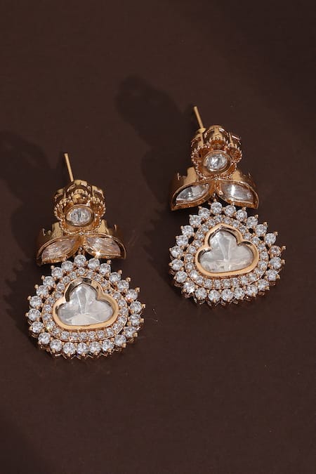 Shop_Swabhimann_Gold Plated Pearls Polki Blossom Earrings _at_Aza_Fashions