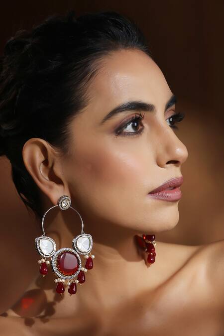 Swabhimann_Gold Plated Pearls, Stones, Beads, Piping Polki Embellished Chandbalis _Online_at_Aza_Fashions