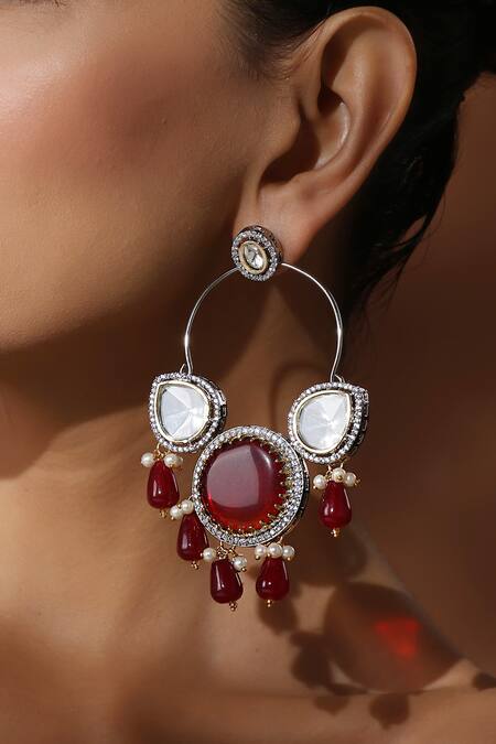 Shop_Swabhimann_Gold Plated Pearls, Stones, Beads, Piping Polki Embellished Chandbalis _Online_at_Aza_Fashions