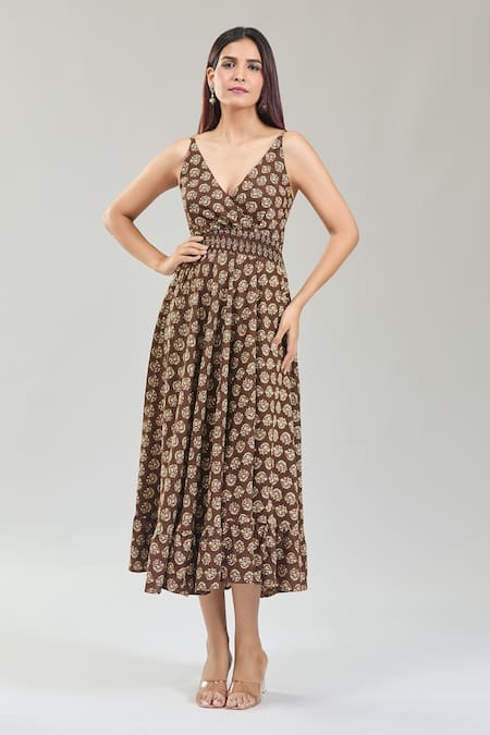 Samyukta Singhania Divena Bloom Handblock Print Fit & Flare Midi Dress 