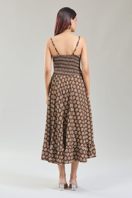 Naintara Bajaj Bloom Handblock Print Midi Dress 