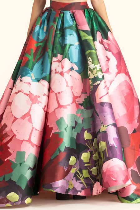 Buy Gauri & Nainika Pink Microfiber Hydrangea Printed Floor Length Skirt Online at Aza Fashions Buy_Gauri & Nainika_Pink Microfiber Hydrangea Printed Floor Length Skirt _Online_at_Aza_Fashions