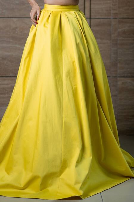 Shop_Gauri & Nainika_Yellow Cotton Canary Plain Long Skirt _at_Aza_Fashions