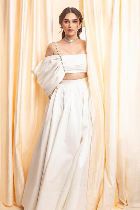 Shop_Gauri & Nainika_Ivory Cotton Crystals, Pearls Square Neck Embellished Crop Top _at_Aza_Fashions