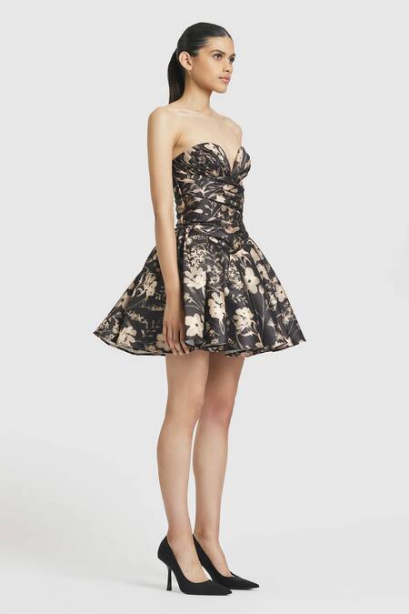 Buy Gauri & Nainika Black Microfiber Sweetheart Neck Toile Print Strapless Dress Online at Aza Fashions Buy_Gauri & Nainika_Black Microfiber Sweetheart Neck Toile Print Strapless Dress _Online_at_Aza_Fashions
