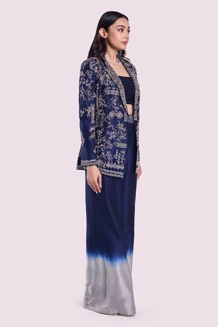 Buy Onaya Navy Silk Cut Work, Mirrors, Sequins, Cutdana Embroidered Blazer And Pant Set Online at Aza Fashions Buy_Onaya_Navy Silk Cut Work, Mirrors, Sequins, Cutdana Embroidered Blazer And Pant Set_Online_at_Aza_Fashions