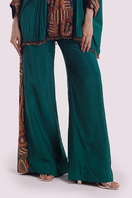 Buy Onaya Green Silk Sequins Mandarin Collar Embroidered Batwing Sleeve Set Online at Aza Fashions Buy_Onaya_Green Silk Sequins Mandarin Collar Embroidered Batwing Sleeve Set _Online_at_Aza_Fashions