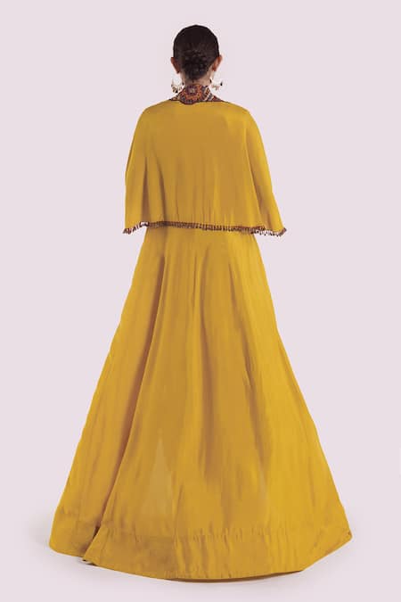 Shop_Onaya_Yellow Silk Sequins, Embroidery Open , Sweetheart Jacket Set _at_Aza_Fashions