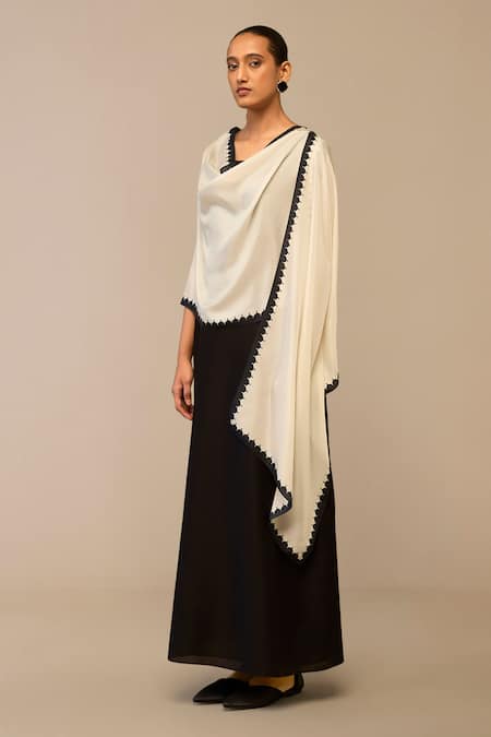 Shop Ampm Ivory Embroidery Minaret Patterned Border Scarf at Aza Fashions Shop_Ampm_Ivory Embroidery Minaret Patterned Border Scarf _at_Aza_Fashions