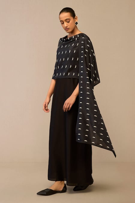 Ampm Black Chanderi Crecent Pattern Scarf 
