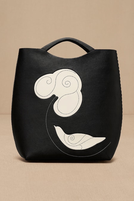 Ampm Black Embroidery Inlay Work Tote Bag Online at Aza Fashions Ampm_Black Embroidery Inlay Work Tote Bag _Online_at_Aza_Fashions