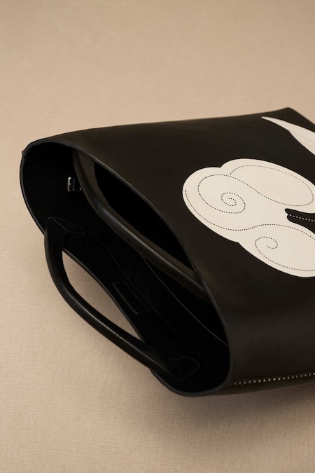 Shop Ampm Black Embroidery Inlay Work Tote Bag Online at Aza Fashions Shop_Ampm_Black Embroidery Inlay Work Tote Bag _Online_at_Aza_Fashions