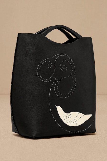 Buy Ampm Black Embroidery Inlay Work Tote Bag Buy_Ampm_Black Embroidery Inlay Work Tote Bag