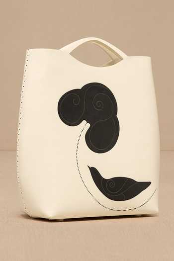 Ampm Ivory Embroidery Inlay Pattern Tote Bag Online at Aza Fashions Ampm_Ivory Embroidery Inlay Pattern Tote Bag _Online_at_Aza_Fashions