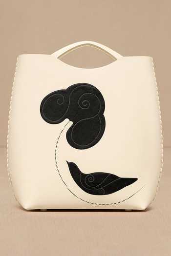 Ampm Ivory Embroidery Inlay Pattern Tote Bag at Aza Fashions Ampm_Ivory Embroidery Inlay Pattern Tote Bag _at_Aza_Fashions