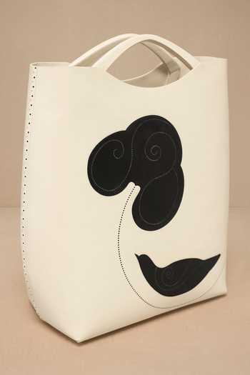 Shop Ampm Ivory Embroidery Inlay Pattern Tote Bag Shop_Ampm_Ivory Embroidery Inlay Pattern Tote Bag