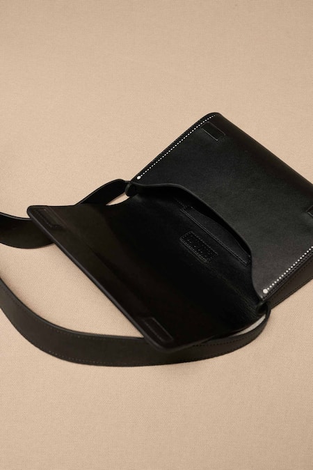 Shop_Ampm_Black Embroidery Inlay Work Sling Bag _Online_at_Aza_Fashions