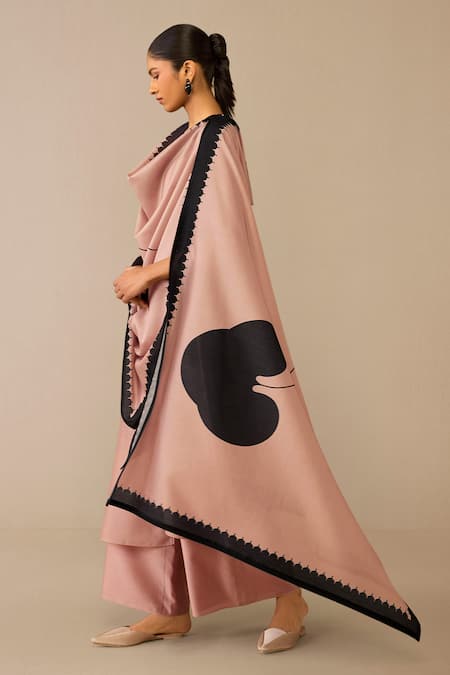 Ampm Pink Chanderi Piping, Embroidery V-neck Blush Bird Flower Kurta Palazzo Set Online at Aza Fashions Ampm_Pink Chanderi Piping, Embroidery V-neck Blush Bird Flower Kurta Palazzo Set _Online_at_Aza_Fashions