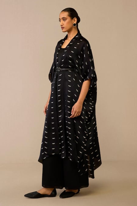 Ampm Black Organza, Satin Crescent Pattern Cape Palazzo Set Online at Aza Fashions Ampm_Black Organza, Satin Crescent Pattern Cape Palazzo Set _Online_at_Aza_Fashions