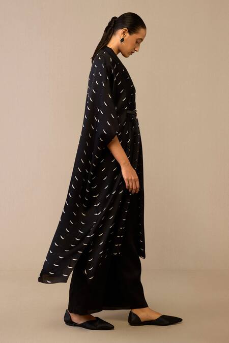 Shop Ampm Black Organza, Satin Crescent Pattern Cape Palazzo Set Online at Aza Fashions Shop_Ampm_Black Organza, Satin Crescent Pattern Cape Palazzo Set _Online_at_Aza_Fashions
