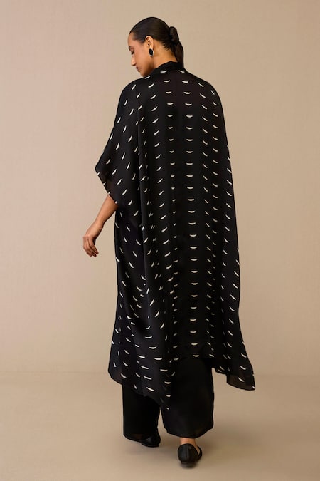 Shop Ampm Black Organza, Satin Crescent Pattern Cape Palazzo Set at Aza Fashions Shop_Ampm_Black Organza, Satin Crescent Pattern Cape Palazzo Set _at_Aza_Fashions