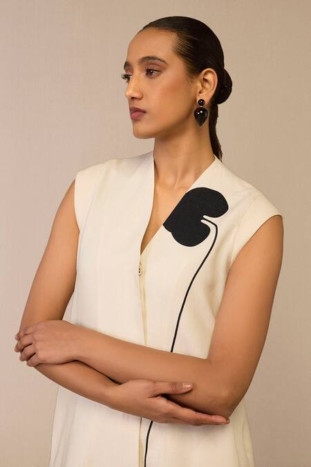 Ampm Ivory Cotton, Linen Embroidery Asymmetric Cow Patterned Jacket And Palazzo Set Online at Aza Fashions Ampm_Ivory Cotton, Linen Embroidery Asymmetric Cow Patterned Jacket And Palazzo Set _Online_at_Aza_Fashions