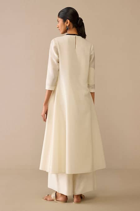 Ampm Ivory Chanderi Embroidery Round Neck Kurta Palazzo Set Online at Aza Fashions Ampm_Ivory Chanderi Embroidery Round Neck Kurta Palazzo Set _Online_at_Aza_Fashions