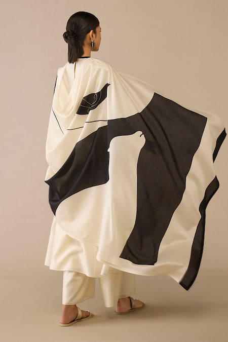 Buy Ampm Ivory Chanderi Embroidery Round Neck Kurta Palazzo Set Buy_Ampm_Ivory Chanderi Embroidery Round Neck Kurta Palazzo Set