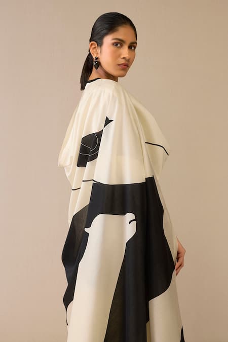 Shop Ampm Ivory Chanderi Embroidery Round Neck Kurta Palazzo Set Shop_Ampm_Ivory Chanderi Embroidery Round Neck Kurta Palazzo Set