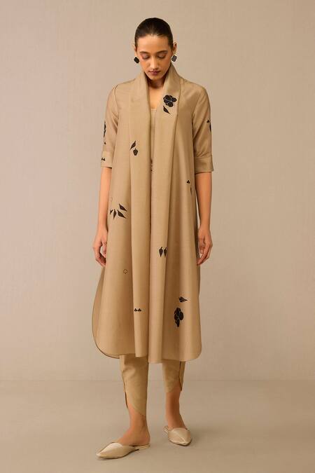 Buy Ampm Beige Chanderi Embroidery Bird Scatter Cape Dhoti Pant Set Online at Aza Fashions Buy_Ampm_Beige Chanderi Embroidery Bird Scatter Cape Dhoti Pant Set _Online_at_Aza_Fashions