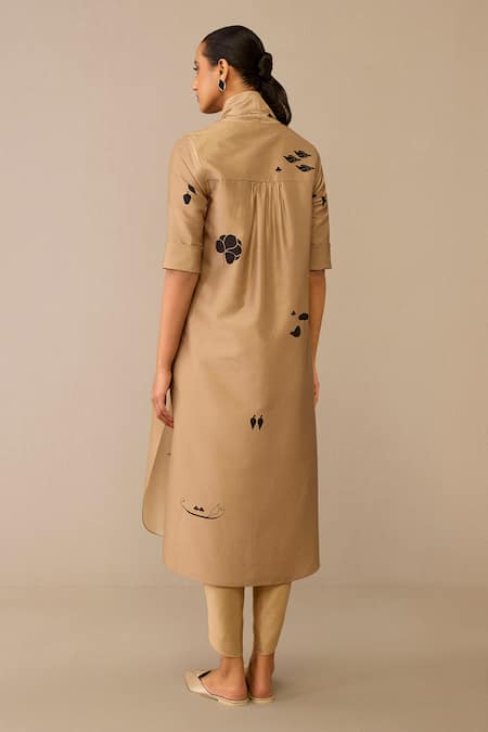 Ampm Beige Bird Scatter Cape Dhoti Pant Set 