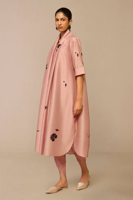 Shop Ampm Pink Chanderi Embroidery Flower Scatter Cape Dhoti Pant Set Online at Aza Fashions Shop_Ampm_Pink Chanderi Embroidery Flower Scatter Cape Dhoti Pant Set _Online_at_Aza_Fashions