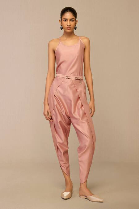 Ampm Pink Chanderi Embroidery Flower Scatter Cape Dhoti Pant Set at Aza Fashions Ampm_Pink Chanderi Embroidery Flower Scatter Cape Dhoti Pant Set _at_Aza_Fashions