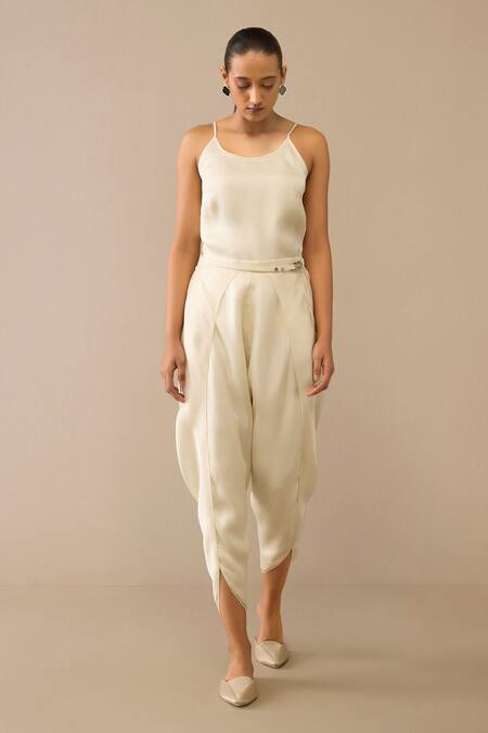 Ampm Ivory Organza Crescent Pattern Cape Dhoti Pant Set Online at Aza Fashions Ampm_Ivory Organza Crescent Pattern Cape Dhoti Pant Set _Online_at_Aza_Fashions