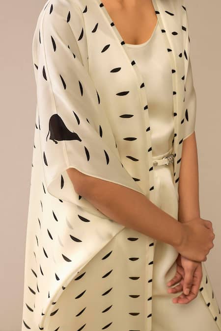 Buy Ampm Ivory Organza Crescent Pattern Cape Dhoti Pant Set Buy_Ampm_Ivory Organza Crescent Pattern Cape Dhoti Pant Set