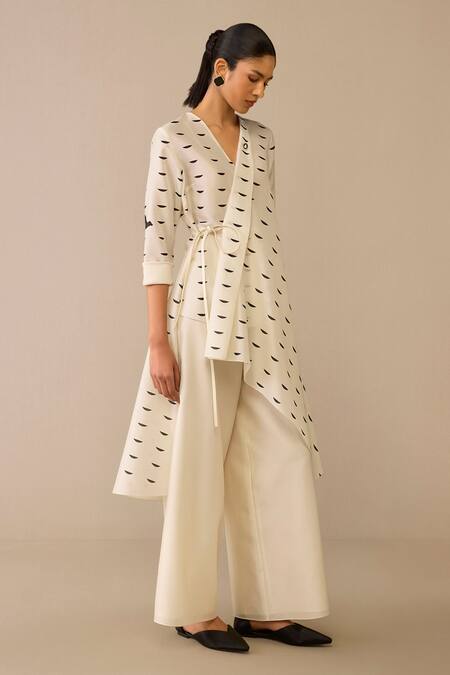 Buy Ampm Ivory Chanderi Brooches, Zari Shawl Neck Asymmetric Tunic And Palazzo Set Online at Aza Fashions Buy_Ampm_Ivory Chanderi Brooches, Zari Shawl Neck Asymmetric Tunic And Palazzo Set _Online_at_Aza_Fashions