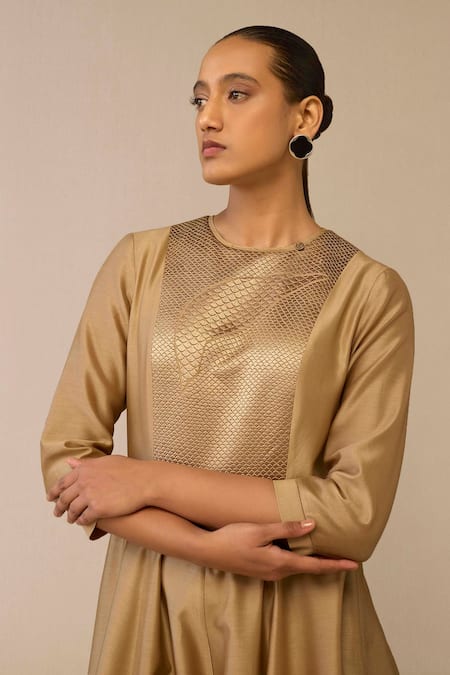 Buy Ampm Beige Chanderi Embroidery Round Neck Quilted Anarkali Palazzo Set Online at Aza Fashions Buy_Ampm_Beige Chanderi Embroidery Round Neck Quilted Anarkali Palazzo Set _Online_at_Aza_Fashions