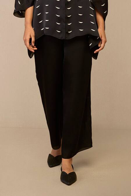 Ampm Black Organza, Satin Embroidery Crescent Pattern Kaftan Shirt And Pant Set Online at Aza Fashions Ampm_Black Organza, Satin Embroidery Crescent Pattern Kaftan Shirt And Pant Set _Online_at_Aza_Fashions