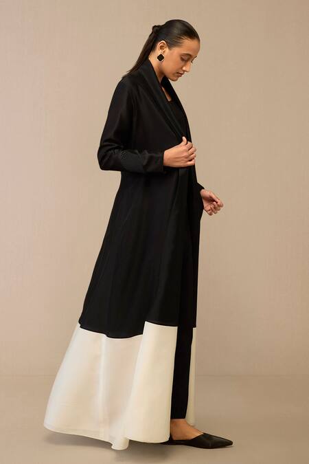 Buy Ampm Black Chanderi Embroidery Round Neck Color Block Quilted Jacket And Dress Set Online at Aza Fashions Buy_Ampm_Black Chanderi Embroidery Round Neck Color Block Quilted Jacket And Dress Set_Online_at_Aza_Fashions