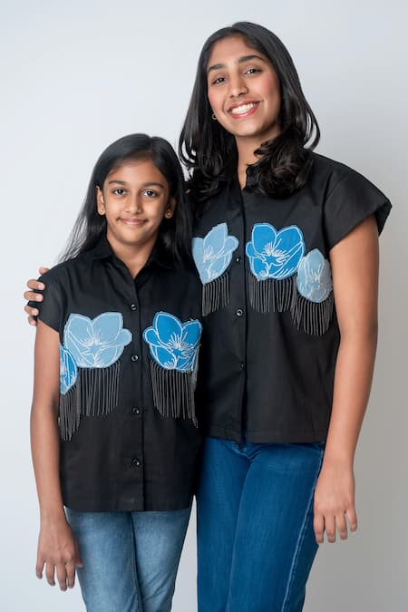 Buy MI Dulce AN'YA Black Cotton Beads, Embroidery Fringe Flower Shirt Online at Aza Fashions Buy_MI Dulce AN'YA_Black Cotton Beads, Embroidery Fringe Flower Shirt _Online_at_Aza_Fashions