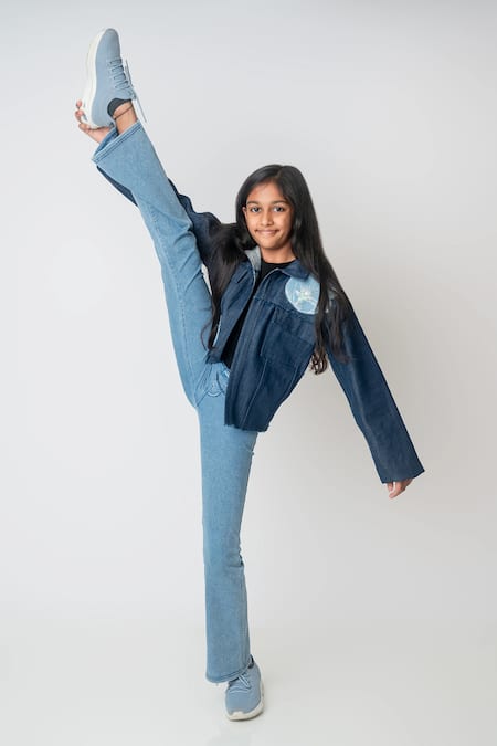 MI Dulce AN'YA Abstract Flower Patchwork Denim Jacket 