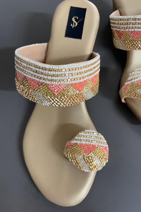 House Of Dhwni Singhvi_Gold Cut Work, Pearls Cutdana Embellished Wedges _Online_at_Aza_Fashions