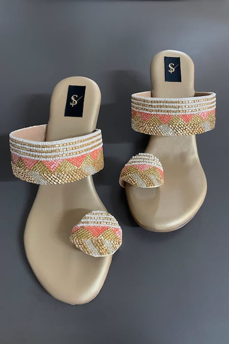 Buy_House Of Dhwni Singhvi_Gold Cut Work, Pearls Cutdana Embellished Wedges _Online_at_Aza_Fashions