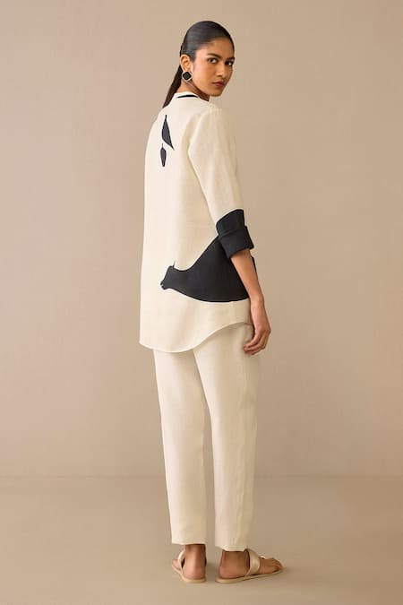 Buy Ampm Ivory Linen Embroidery Mandarin Collar Bird Cow Pattern Shirt And Pant Set Online at Aza Fashions Buy_Ampm_Ivory Linen Embroidery Mandarin Collar Bird Cow Pattern Shirt And Pant Set _Online_at_Aza_Fashions