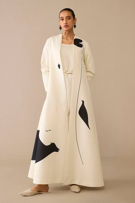 Buy Ampm Ivory Cotton, Linen, Faux Leather Embroidery Cow Patterned Jacket And Dress Set Online at Aza Fashions Buy_Ampm_Ivory Cotton, Linen, Faux Leather Embroidery Cow Patterned Jacket And Dress Set _Online_at_Aza_Fashions