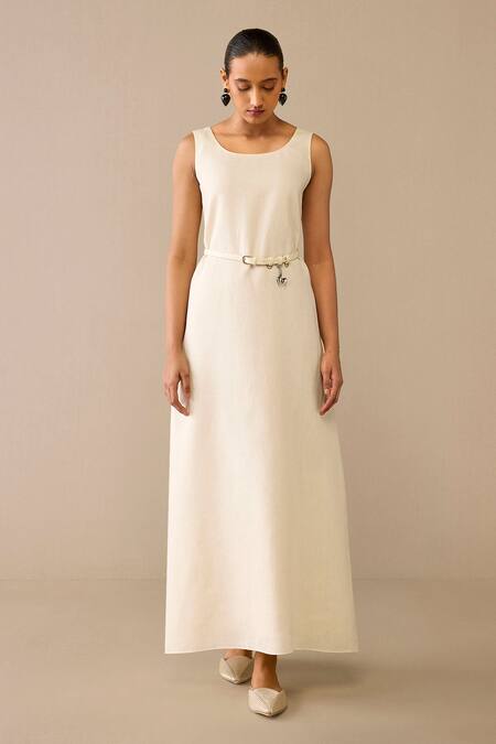 Buy Ampm Ivory Cotton, Linen, Faux Leather Embroidery Cow Patterned Jacket And Dress Set Buy_Ampm_Ivory Cotton, Linen, Faux Leather Embroidery Cow Patterned Jacket And Dress Set