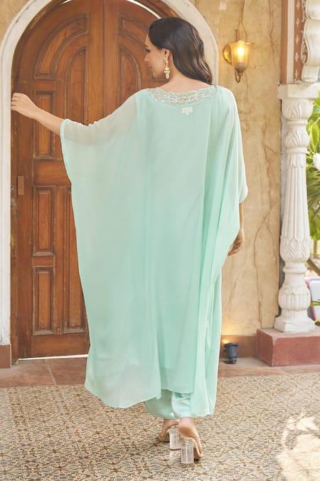 Negra Elegante Blue Zardozi Embroidered Kaftan & Pant Set 