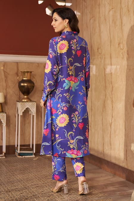 Negra Elegante Lotus Print Shirt Kurta & Pant Set 